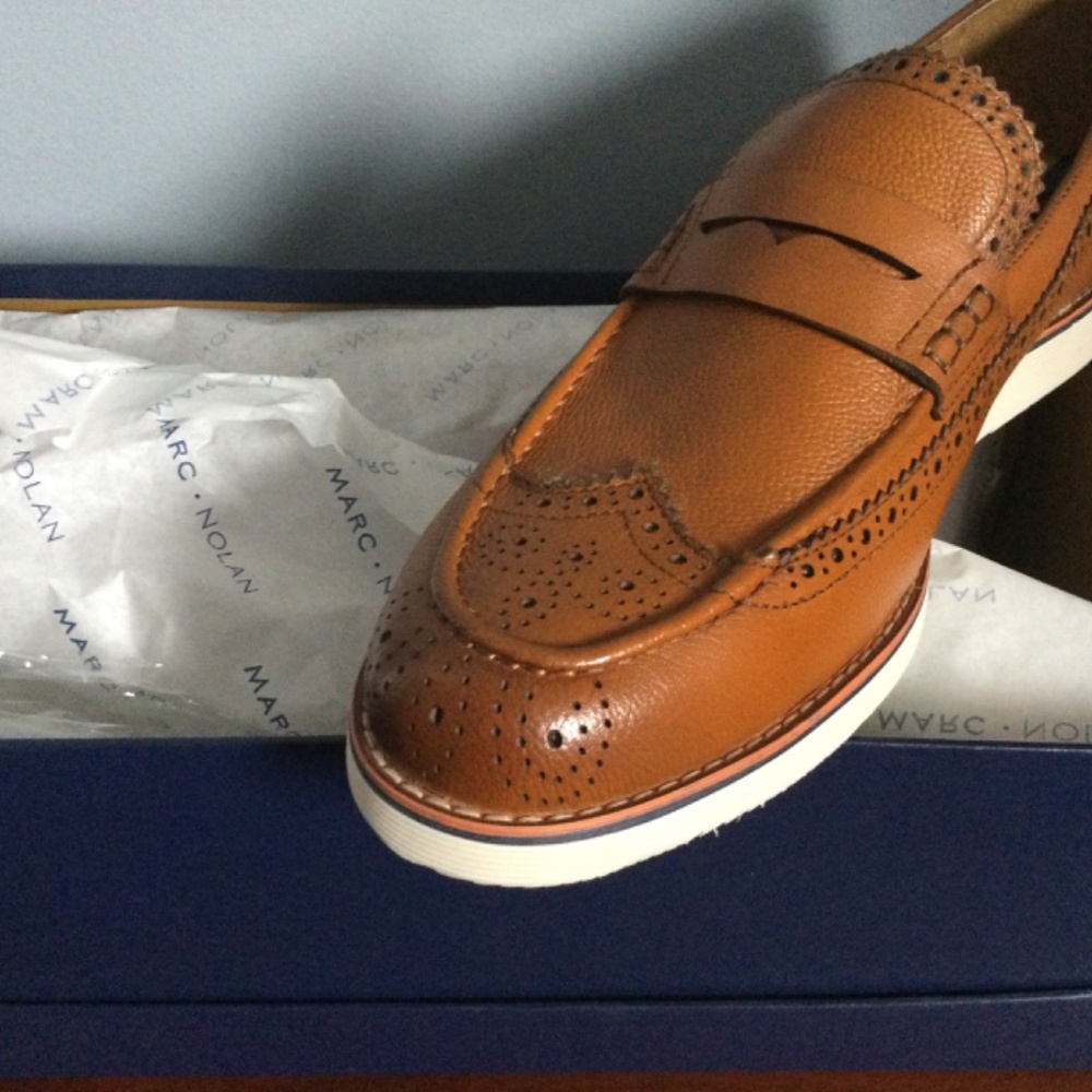 MARC NOLAN Leather BROGUE WiNGTIP loafers …NEW iN BOX - Picture 3 of 7